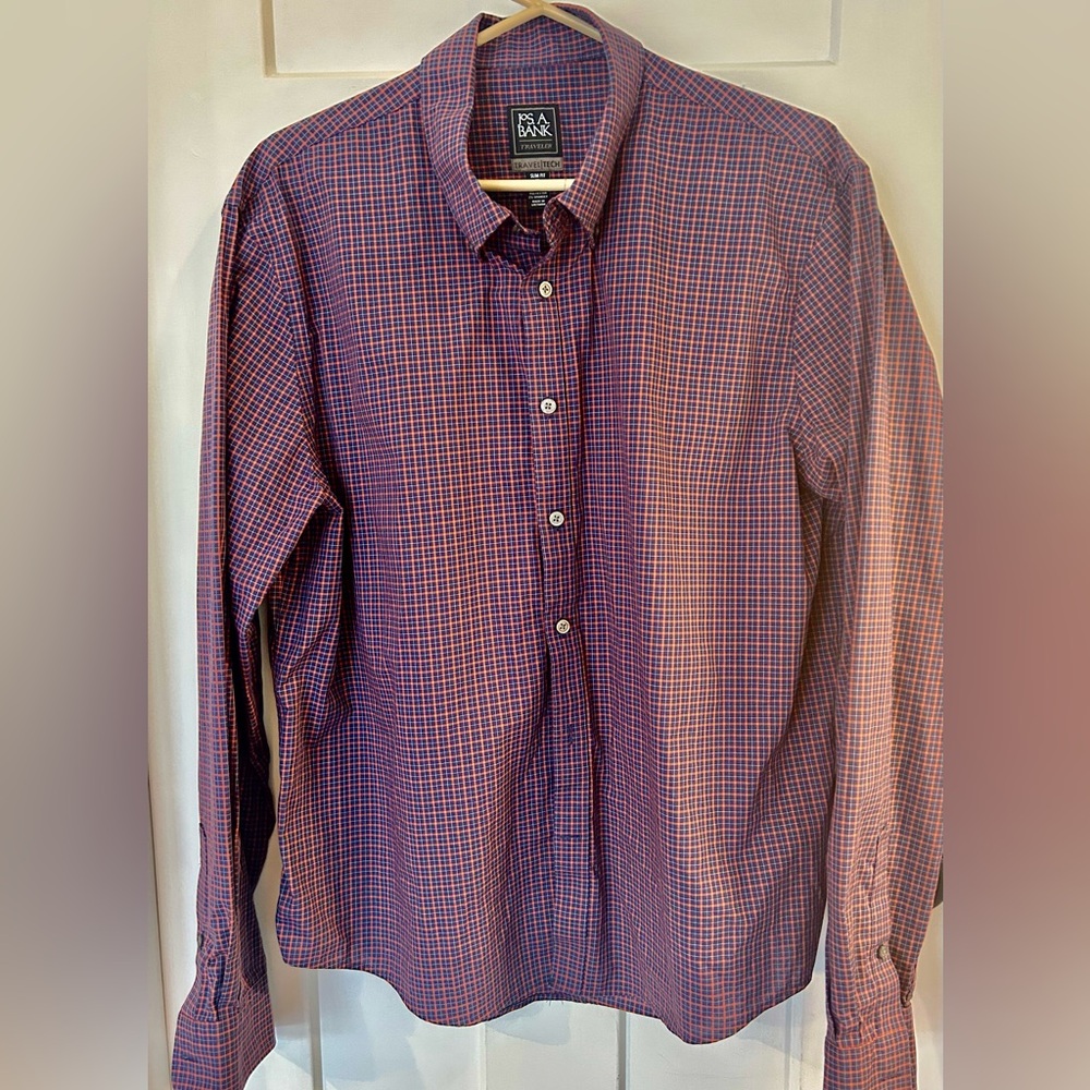 Men's Blue and Orange Checkered Shirt from Jos. A. Bank
